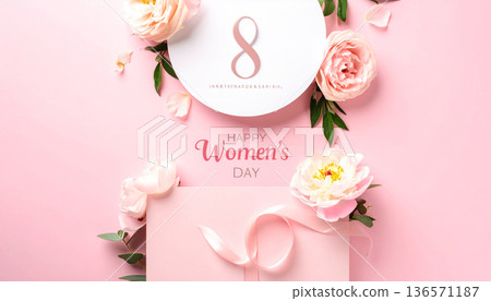 Elegant Floral Frame with Soft Pastel Flowers 136571187