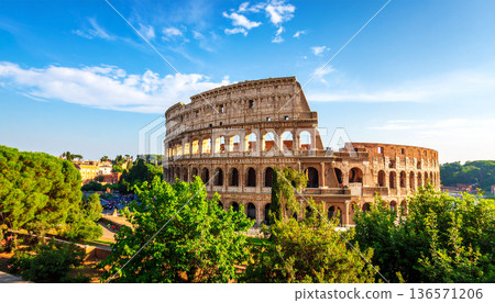Colosseum in Rome with Green Garden Foreground Colosseum in Rome with Green Garden Foreground 136571206