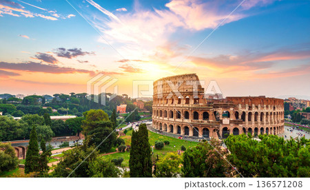 Colosseum and Roman Forum at Sunset 136571208