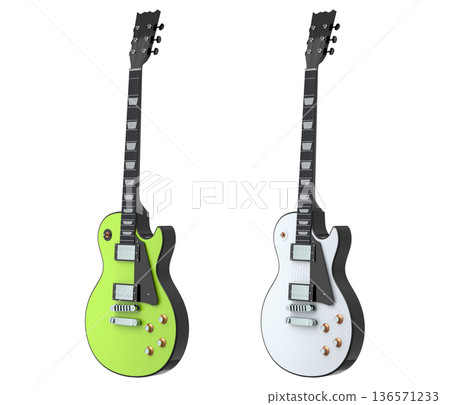 Set of electric acoustic guitar isolated on white transparent background. 136571233