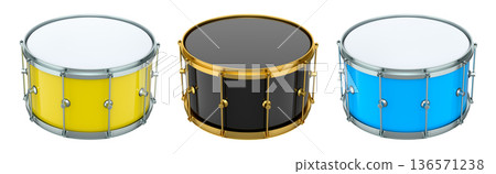 Set of drums on white background. 3d render concept of musical instrument 136571238