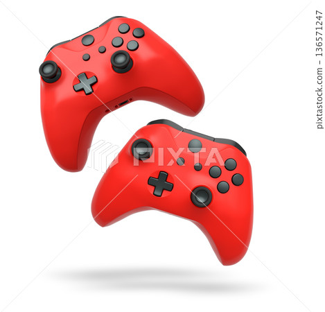 Wireless gaming controllers flying in air isolated on white background, symbolizing gaming technology concept Wireless gaming controllers flying in air isolated on white background, symbolizing gaming technology concept 136571247