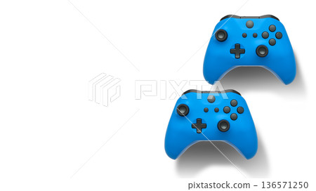 Wireless gaming controllers flying in air isolated on white background, symbolizing gaming technology concept 136571250