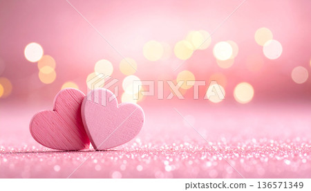 Romantic Pink Hearts with Bokeh Lights 136571349