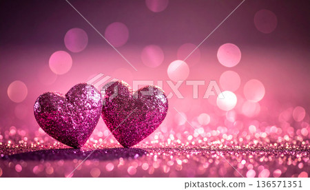 Glittering Pink Hearts Romantic Background 136571351