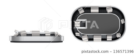 Set of Airport conveyor belt or baggage claim area with cardboard boxes or cartons 136571396