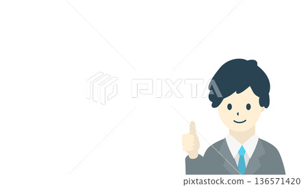 Business person illustration of a man in a suit giving a thumbs up OK sign (with space) 136571420