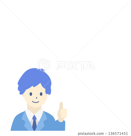 商務人士插圖,一位身穿西裝的男士豎起大拇指,表示「OK」的手勢(留有空格) 商務人士插圖,一位身穿西裝的男士豎起大拇指,表示「OK」的手勢(留有空格) 136571431