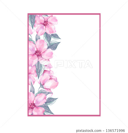 Pink floral vertical frame with copy space 136571996