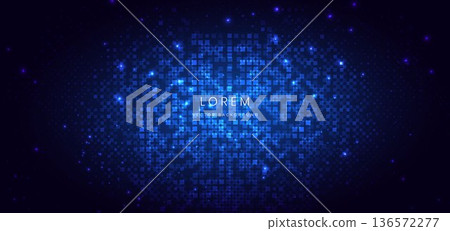 Futuristic digital blue square pattern glowing on dark background. Digital pixel technology data concept. 136572277