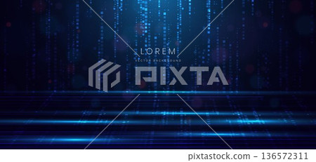 Digital technology background with blue lines lighting effect on dark background. 136572311