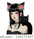 Gothic SNS icon illustration of a black cat and a gothic lolita girl with cat ears 136573167