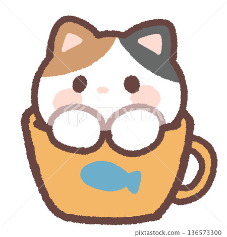 一隻貓在一個簡單的杯子裡 136573300