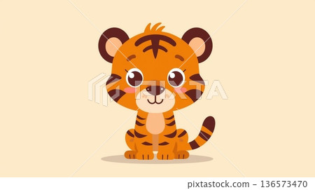 Cute tiger cub character illustration 136573470