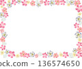 慶典花卉邊框背景素材，粉紅色和藍色壓花風格植物邊框，帶邊框 136574650