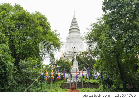 The white pagoda of Wat Phnom on the hill The white pagoda of Wat Phnom on the hill 136574769