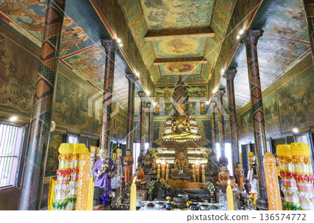 The main hall of Wat Phnom where the Buddha statue is enshrined The main hall of Wat Phnom where the Buddha statue is enshrined 136574772