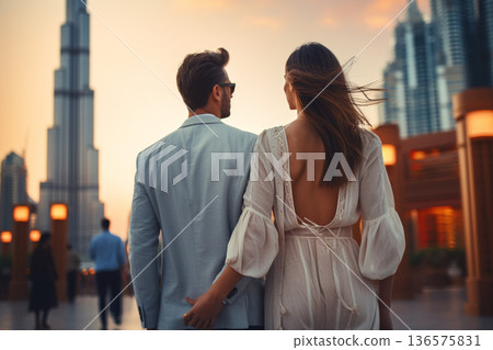Young couple walking in Dubai. Generative AI 136575831