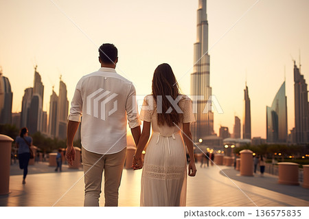Young couple walking in Dubai. Generative AI 136575835