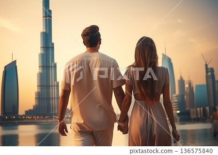 Young couple walking in Dubai. Generative AI 136575840