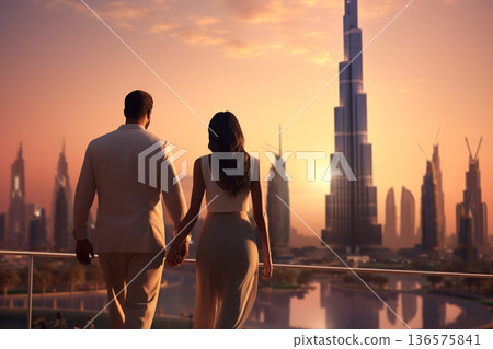 Young couple walking in Dubai. Generative AI 136575841