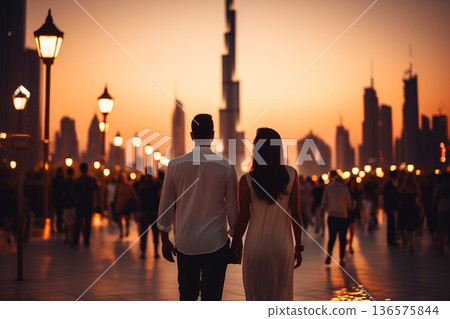 Young couple walking in Dubai. Generative AI 136575844