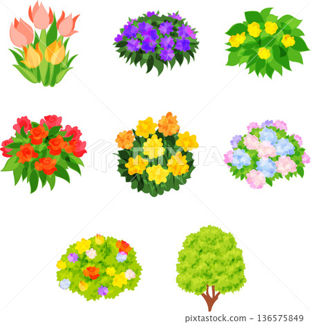 A soothing illustration set featuring a variety of colorful plants. 136575849