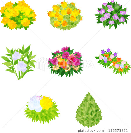 A soothing illustration set featuring a variety of colorful plants. 136575851