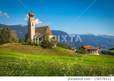 Church of St Konstantin on the green field, Siusi, Italy 136576022