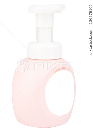 pink shampoo bottle isolated on white background pump dispenser 136576165