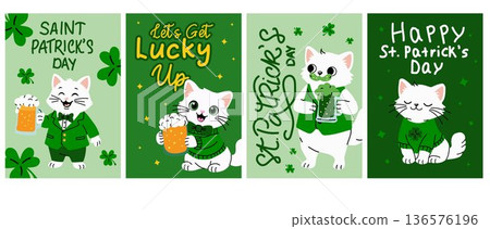 Lucky Irish Cat Cartoon Greeting Card Bundle 136576196