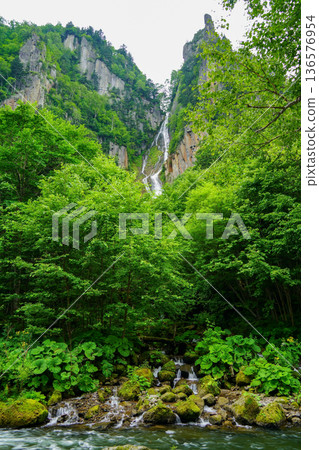 Ginga Falls in Sounkyo in summer Ginga Falls in Sounkyo in summer 136576954