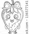 Cute Smiling Strawberry Character Line Art Vector for Kids Coloring Book Page 136577141