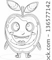 Cute Smiling Apple Character Line Art Vector for Kids Coloring Book Page 136577142
