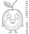 Cute Smiling Cherry Character Line Art Vector for Kids Coloring Book Page 136577143