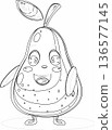 Cute Smiling Pear Character Line Art Vector for Kids Coloring Book Page 136577145