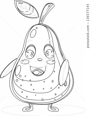 Cute Smiling Pear Character Line Art Vector for Kids Coloring Book Page 136577145