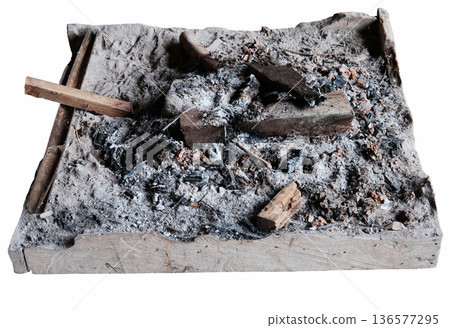 A bonfire is fire in a wooden container isolated on white background with clipping path 136577295