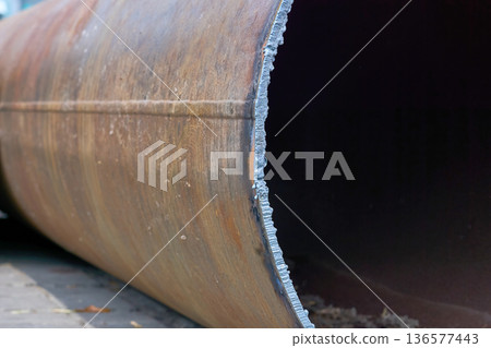 Cut metal steel pipe for sewerage,water transmission.Ready to instal Cut metal steel pipe for sewerage,water transmission.Ready to instal 136577443