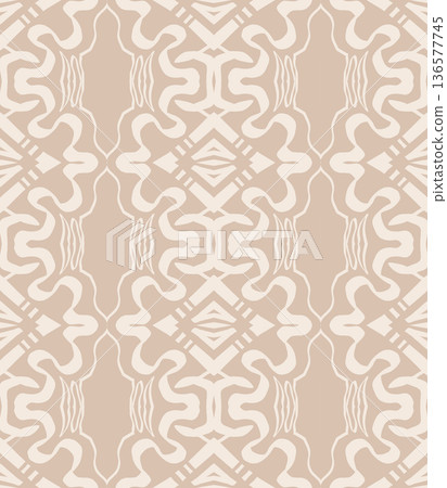 Beige Geometric Floral Seamless Pattern with Retro Tile Lattice Ornament 136577745