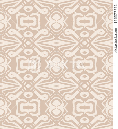 Beige Geometric Floral Seamless Pattern with Retro Tile Lattice Ornament Beige Geometric Floral Seamless Pattern with Retro Tile Lattice Ornament 136577751