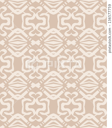 Beige Geometric Floral Seamless Pattern with Retro Tile Lattice Ornament 136577759
