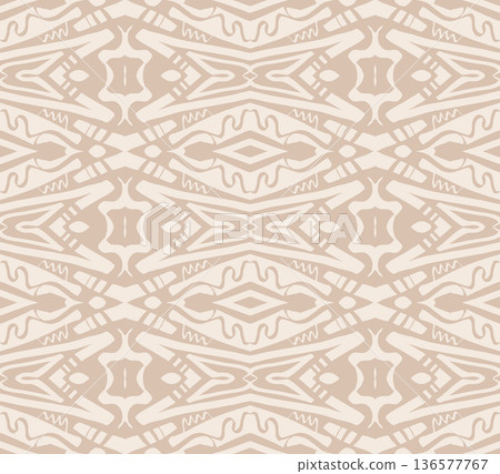 Beige Geometric Floral Seamless Pattern with Retro Tile Lattice Ornament 136577767