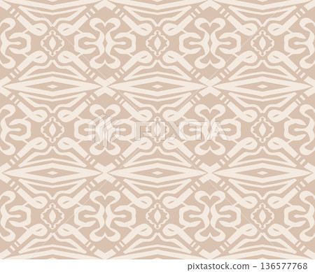 Beige Geometric Floral Seamless Pattern with Retro Tile Lattice Ornament Beige Geometric Floral Seamless Pattern with Retro Tile Lattice Ornament 136577768