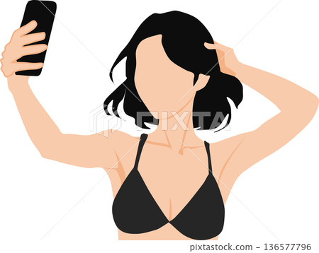 Illustration of a woman in a swimsuit taking a selfie Illustration of a woman in a swimsuit taking a selfie 136577796