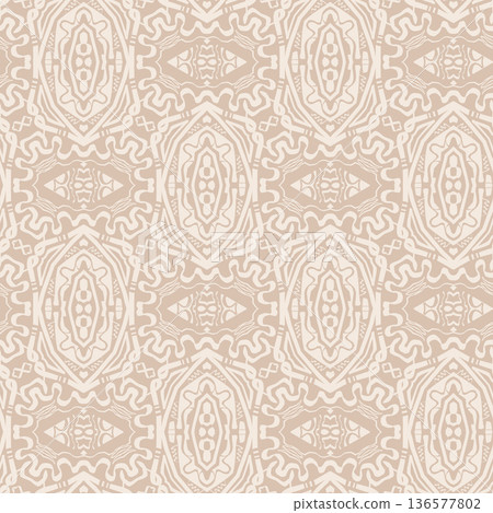 Beige Geometric Floral Seamless Pattern with Retro Tile Lattice Ornament Beige Geometric Floral Seamless Pattern with Retro Tile Lattice Ornament 136577802