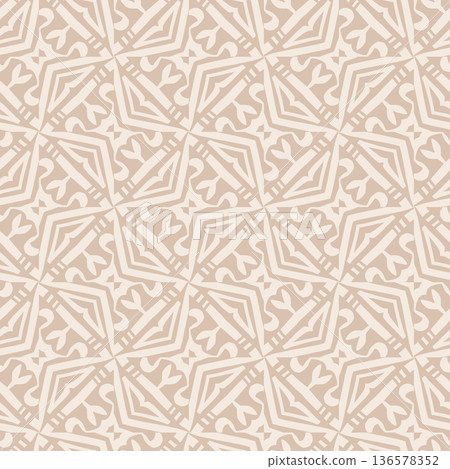 Beige Geometric Floral Seamless Pattern with Retro Tile Lattice Ornament Beige Geometric Floral Seamless Pattern with Retro Tile Lattice Ornament 136578352