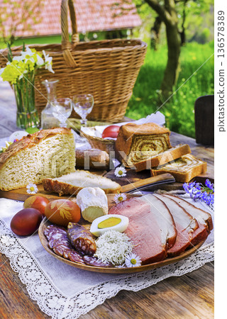 Easter table food Easter table food 136578389