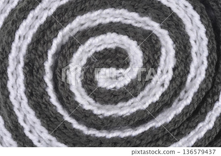 Rolled Knitted Scarf with Grey and White Spiral Pattern 136579437