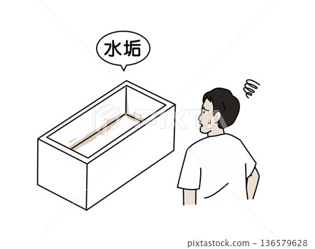 插圖描繪了一位男性因浴缸水垢而煩惱的情景。 插圖描繪了一位男性因浴缸水垢而煩惱的情景。 136579628